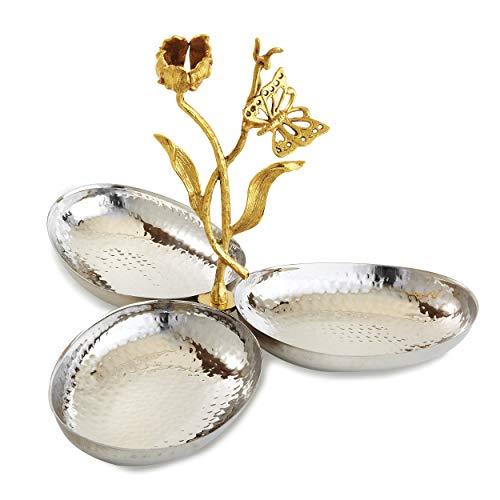 Elegance 70076 Butterfly Triple Server, 6"x4.5"x1.25", Silver/Gold