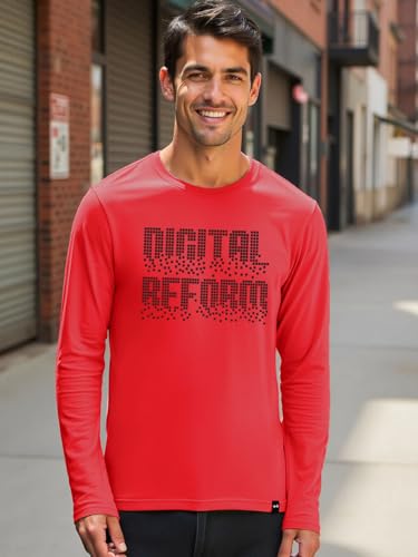 Image of Bewakoof Men's Graphic Print Regular Fit Full Sleeve Round Neck Cotton T-Shirt
