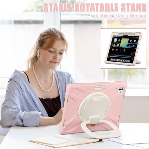 Coque iPad Pro 13 M5 M4 rose antichoc avec support rotatif et protège-écran - 4