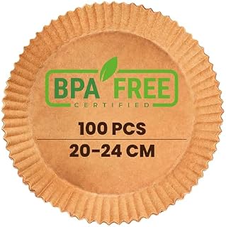 PORTENTUM Air Fryer Liners - Pack of 100, BPA-Free, 6.5 inch, Airfryer Baking Paper, Non-Stick, Waterproof, Oil-Proof, Disposable Trays, Air Fryer, Parchment Paper Liner for Hot Air Fryer