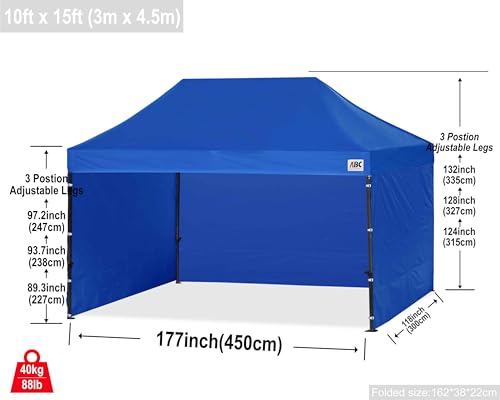 Image of ABCCANOPY Heavy Duty Easy Pop up Canopy Tent with Sidewalls 10x15, Royal Blue