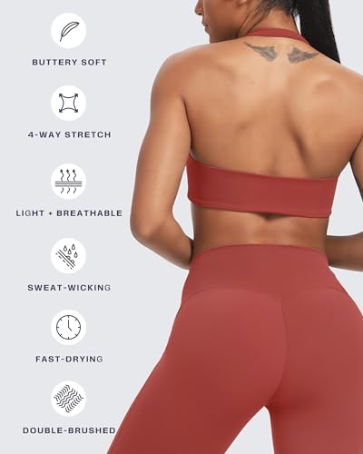 Image of Aoxjox Women's Workout Sports Bras Fitness Taylor Scrunch Halter Bra Yoga Crop Tank