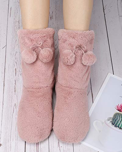 Image of DICUIRD Womens Thick & Warm Slipper Socks with Grippers - Christmas House Slippers