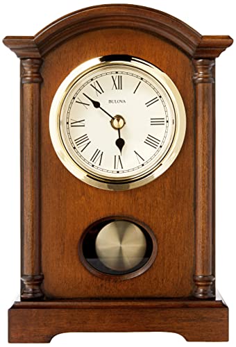 Bulova Dalton Chiming Pendulum Table Clock - Walnut Finish - Gold-Tone Accents #TOP1