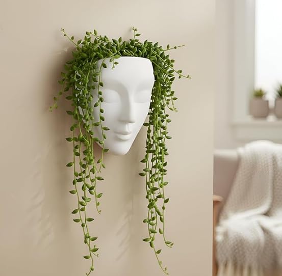 Image of Wall Mounted Face Planter Set, Black and White, Decorative Indoor Plant Holder, Modern Home Decor, 2 Pieces (Plastic)
