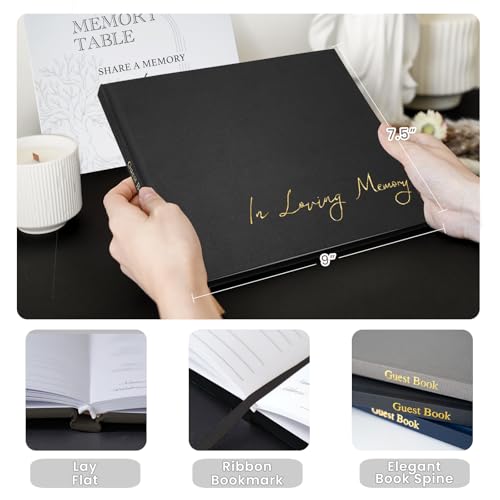 Image of Minimalist Funeral Guest Book - in Loving Memory Guestbook with Table Sign - Hardcover Guest Sign in Book for Funeral Service - 320 Entries, 9 inchx7.5 inch, Black