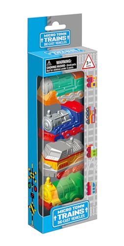Micro Town Trains Die-Cast Vehicles, Set of 4 Colorful Train Toys, Ages 3+