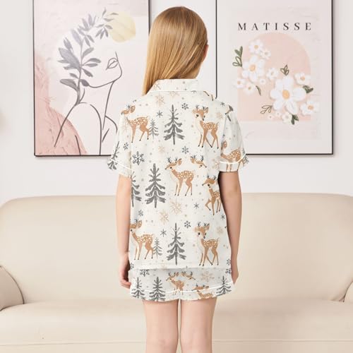 ALAZA Deer Pine Tree Winter Snowflake Satin Pajamas Set Short Sleeve Button Down Sleepwear Summer Pjs 2 Piece4
