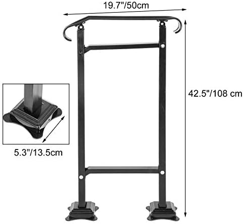 VEVOR Wrought Iron Handrail, Fit 1 or 2 Steps Outdoor Stair Railing, Adjustable Front Porch Hand Rail, Black Transitional Hand Railings for Concrete Steps or Wooden Stairs with Installation Kit