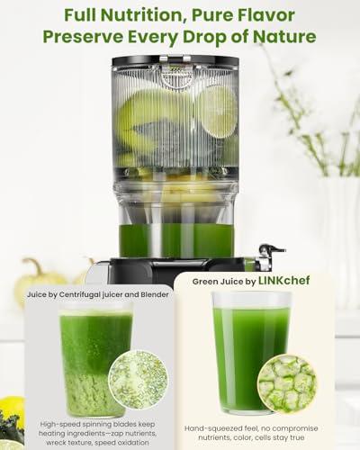 LINKChef Cold Press Juicer Machines for Vegetables and Fruits, 4.35" Wide Chute Masticating Juicer with Pulp Separator, Easy to Clean, BPA-Free, Compact Electric Slow Juice Extractor for Whole Fruit