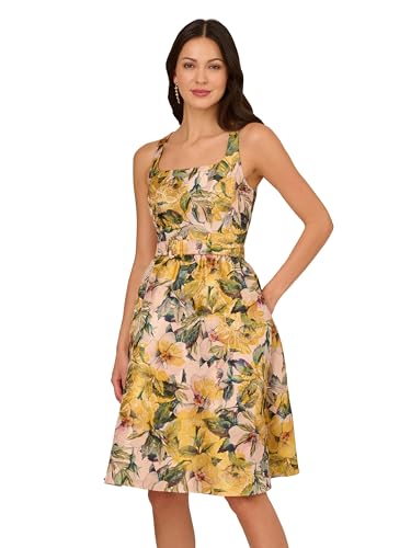 Image of Adrianna Papell Jacquard Midi Dress with Godets