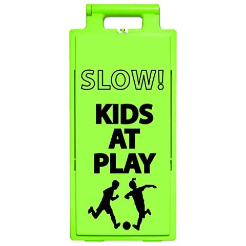 Cortina LAMBA 2x4 Safety Sign "SLOW KIDS AT PLAY" 25.75” x 11.5” x 2”, 03-600-60L, Lime Cover