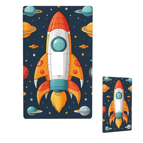 Decorator Wall Plate 1 Gang Toggle Light Switch Cover Standard Size 4.5 x 2.76 Single Rocker Wallplate rocket clipart space ship Outlet Switch Cover for Electrical Outlets Decor