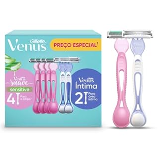 Kit Gillette Venus Aparelho de Depilação Descartável Suave Sensitive 4 Unidades + Aparelho de Depilação Íntima Feminino Descartável 2 Unidades