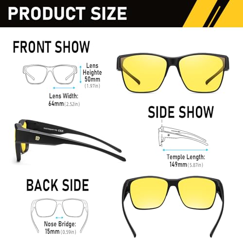DUCO Night Vision Driving Glasses Fit Over Glasses for Men Women Anti Glare Polarized Yellow Nighttime Lens 8990Y3