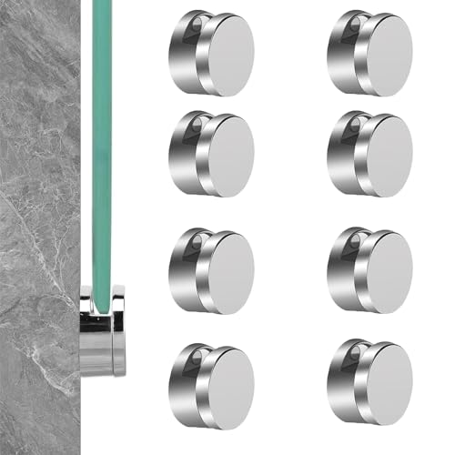 Image of Frameless Mirror Mounting Hardware Kit Zinc Alloy Mirror Holder Clips Round Shape Dual-Screw Fixing Mirror Glass Hanging Bracket with Screws and Anchors Fit for 3-5mm Thickness (Silver, Set of 8)