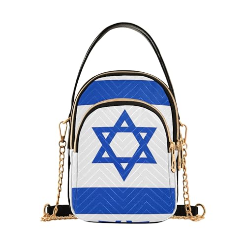 Israel National Flag Womens Shoulder Purse Phone Handbag Small Chain Purse Floral Print Ladies Crossbody Satchel Bag, 5.9