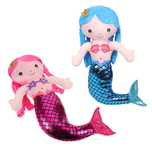 GARVALON Peluche de Sirena para 2 Piezas 30 Cm, Muñeca de Peluche Suave Azul y Rojo, Almohada de Princesa para Dormir, Decoración Infantil y Obsequio de Cumpleaños