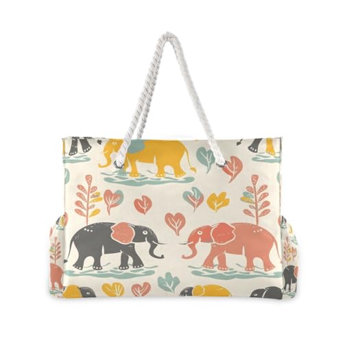 Women Large Beach Bag Elephants Family Playing Travel Tote Bags for Gym Sport Shoulder Bag2