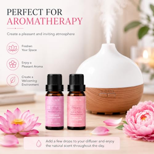 Image of BURIBURI Lotus Peony Essential Oil Set, Floral Aroma for Diffusers 2 Pack