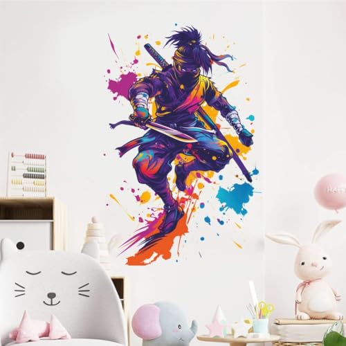 Image of Ninja Warrior Wall Sticker | Self Adhesive Action Hero PVC Wall Decal for Ki-ds Bedroom, Gaming Room, Playroom & Home Decor