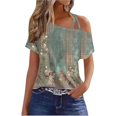 Womens Short Sleeve Criss-Cross One Shoulder To...