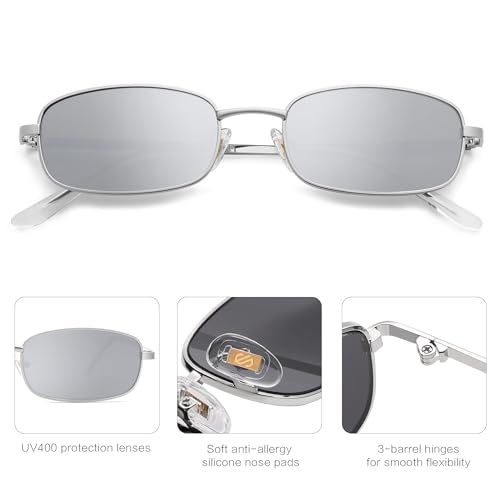 Image of SOJOS Trendy Rectangle Sunglasses Womens Mens, Retro 80s 90s Y2k Chic Narrow Thin Skinny Sunnies SJ1187 | Retro 80s 90s 2000s Chic Narrow Thin Skinny Frame UV400 Protection Lenses