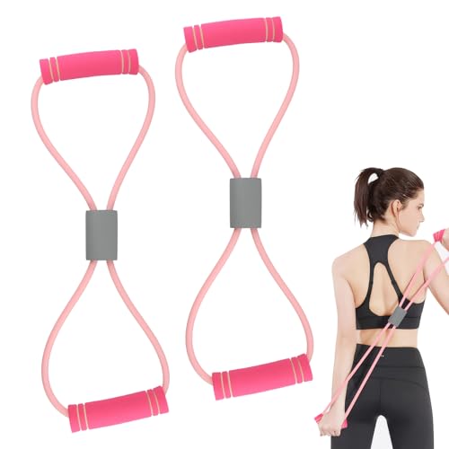 Saludea Resistance Band 2 PCS with Handles Figure 8 Resistance Band Yoga Gym Fitness Pulling Rope for Full Body Workout Arms Shoulders Back Legs and Buttocks (Pink)