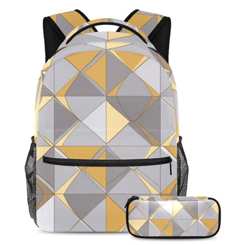 Sac à dos et trousse géométrique doré argenté pour l'école