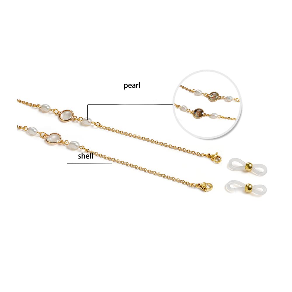 Brillenketten, Sonnenbrillen-Gurthalter, Muscheln und Perlen, Brillen-Haltekette for Damen,Brillenketten