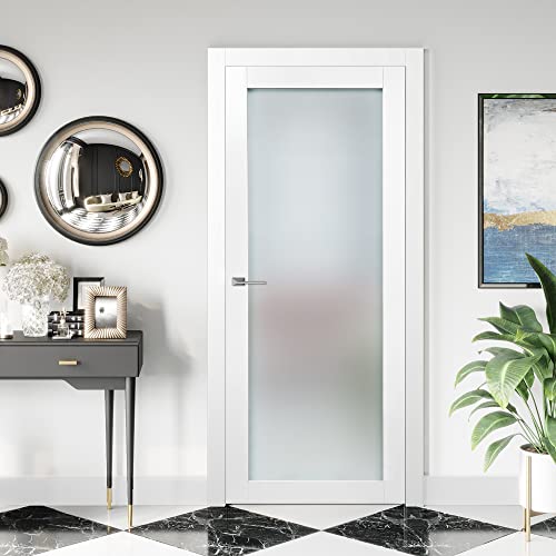 Valusso Design Prefinished Solid Wood Core Frosted Tempered Glass Door Slab Alpine White 32''X80'' #TOP2
