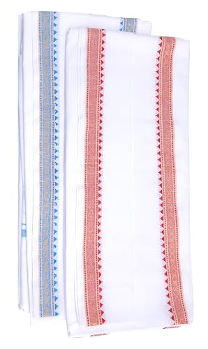 Image of Handloom Pure Cotton Traditional God Towel | Gamcha /Angocha Towel | Fast Absorbing Bath Towels for Men, Women & Kids | Perfect for Everyday Use |Pack of 2 | Size 76 x 178 cm | White