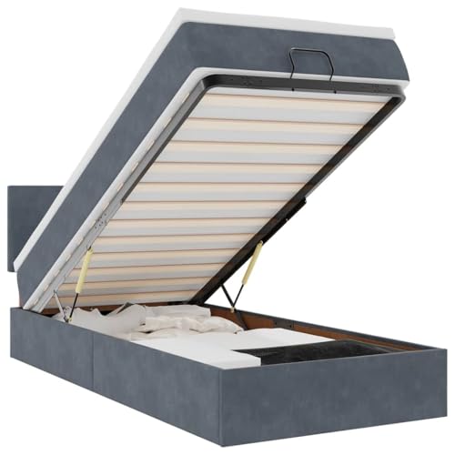 SooIarix Cama otomana con colchón, color gris oscuro, 90 x 200 cm, de terciopelo, con espacio de almacenamiento, colchón de muelles ensacados, somier, cómoda cama familiar, moderna cama con somier