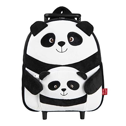 PERLETTI Mochila Trolley Infantil con Oso Panda de Peluche - Bolsa con Ruedas y Muñeco para Niños Niñas 3 4 5 Años - Pequeño Bolso Escolar para Escuela Guardería Viaje - 29x33x11 cm (Panda)