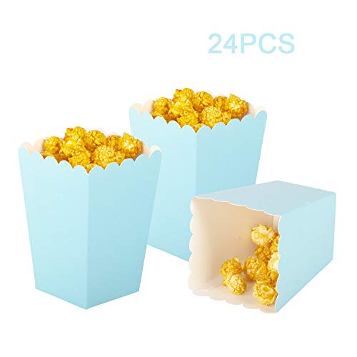 Image of Light Blue Popcorn Boxes Mini Paper Popcorn Box Cardboard Popcorn Container for Party, Pack of 24