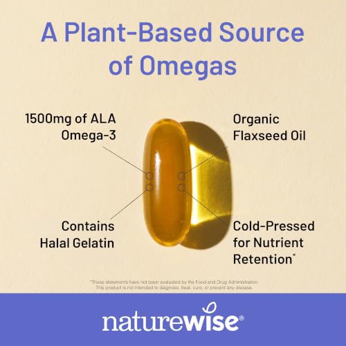 NatureWise Flaxseed Oil 3000 mg, Fish Free Omega 3 with 1500 mg ALA - Plant Based Omega 3 6 9 Supplement - Organic, Cold Pressed, Non-GMO - 120 Softgels[40-Day Supply] - image 3