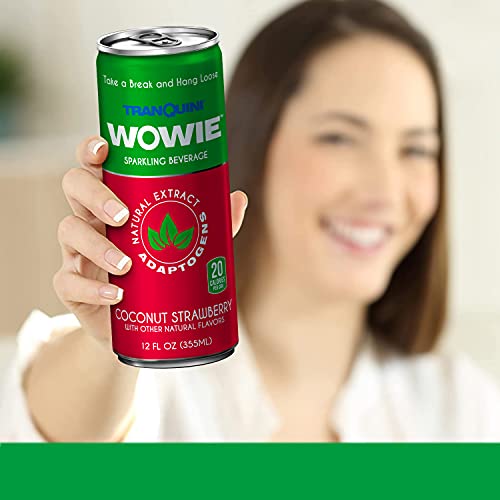 Wowie by Tranquini Hemp-Infused Beverage, Herbal Adaptogens for Stress Relief, All-Natural Relaxation Drink, Coconut Strawberry Flavour, 355 ML Sleek Can (12-Pack) - Image 6