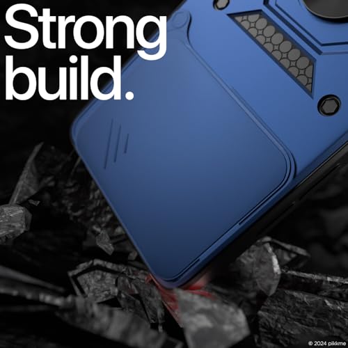 Image of Pikkme Back Cover for Poco M7 Pro 5G | D10 Tough Armor | 360 Protection Case | Sliding Camera Shield Cover & Ring Holder Stand Bumper Case (Blue)