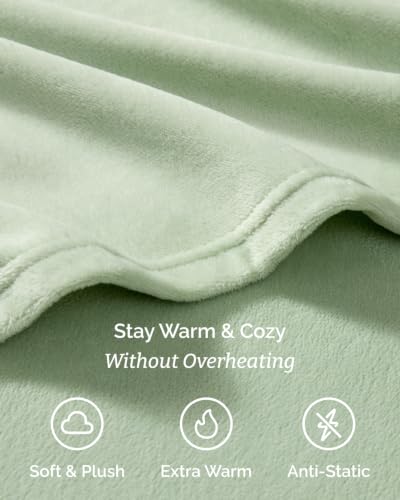 Image of Fleece Sheets Queen Size Set - 4-Piece Flannel Sheet Set - Sage Green