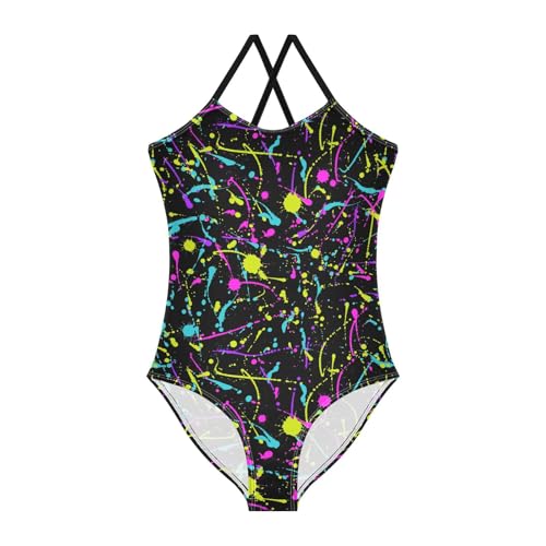 Girls Swimwear 3-10 Years One Piece Halter Swimsuit Neon Splash Beach Bathing Suit
