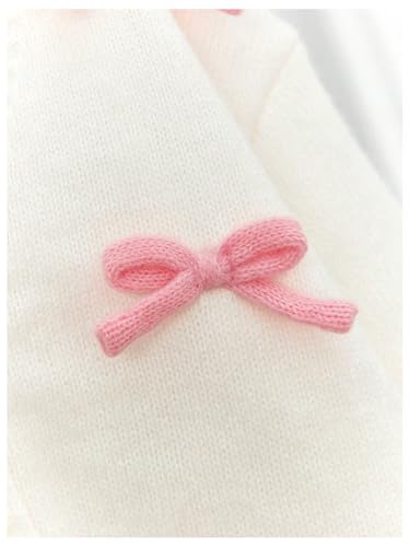 SHENHE Girl's Bow Button Down Knitted Cardigan V Neck Loose Cute Crop Sweater Outwear3