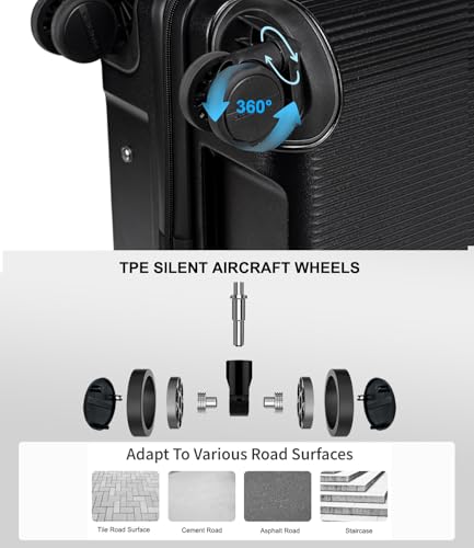 Image of Arctic Hunter 24 inch Check-in Trolley Bag Medium 65cm PC Hardshell Suitcase with Laptop Sleeve, TSA Lock & Silent 360 TPE Wheels, Anti-Collision Design,Black