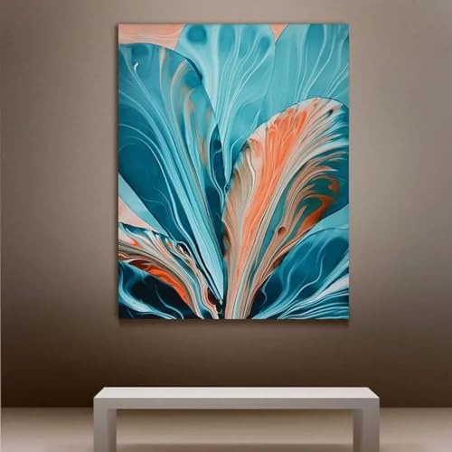 Toile fleur bleue marbre rouge paysage abstrait 40x60cm