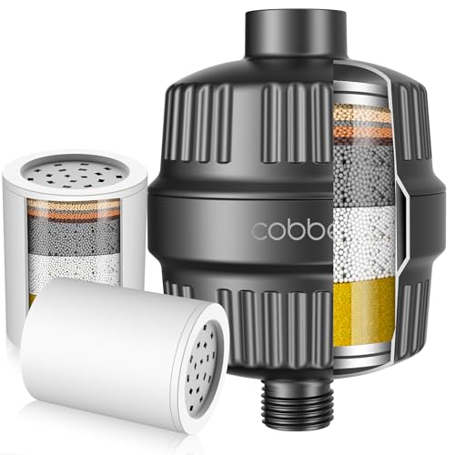 Cobbe 20 Stage Shower Head Filter with KDF-55 for Hard Water High Output Water Filter with 2 Replaceable Cartridges - Removing Chlorine and Harmful Substance Matte Black