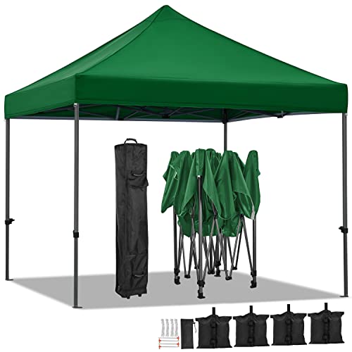Yaheetech Tonnelle 3x3m Pliante Imperméable Anti-UV Tente Pavillon Pop-up Portable Gazebo avec Sac de Transport à Roulette et Sac de Sable Vert foncé