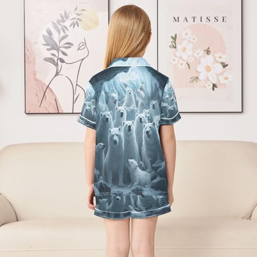 ALAZA White Animal Polar Bear Satin Pajamas Set Short Sleeve Button Down Sleepwear Summer Pjs 2 Piece4