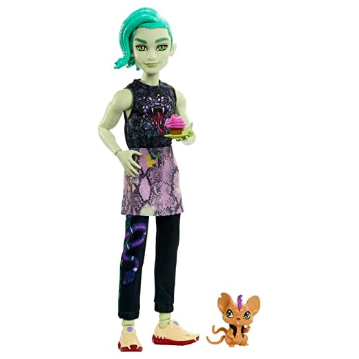 Monster High Deuce Gorgon Fashion Doll with Denim Snake Jacket, Signature Look, Accessories & Pet [Amazon Exclusive]