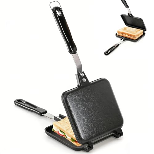 Cididu Hot Sandwich Maker, Grilled Sandwich Toaster for Small Bread Pancake, Double Sided Non-Stick Frying Pan, Stovetop Sandwich Grill Press Flip Pan for Camping Kitchen (Inside 5.4' L x 4.7' W)