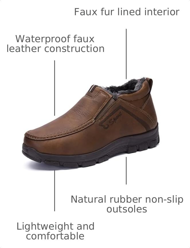 Image of COSIDRAM Men Shoes Winter Snow Boots Cotton-Padded Slip on Casual Warm Walking Sneakers Waterproof House Shoes