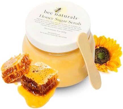 Luxurious Honey Sugar Scrub 8oz - Luminous Radiance - Gentle Exfoliating Blend for Face, Body & Feet with Coconut, Beeswax & Essential Oils -Signature Vanilla Fragrance- Nourishing, Moisturizing